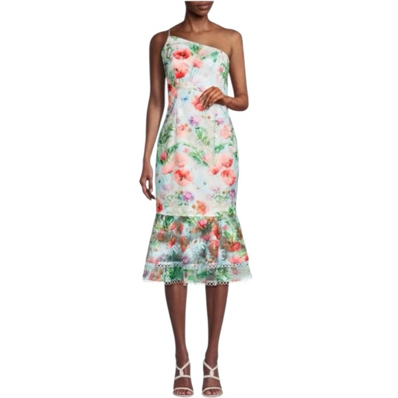 LIV FOSTER Floral Flounce Midi Dress Size 2 NEW
